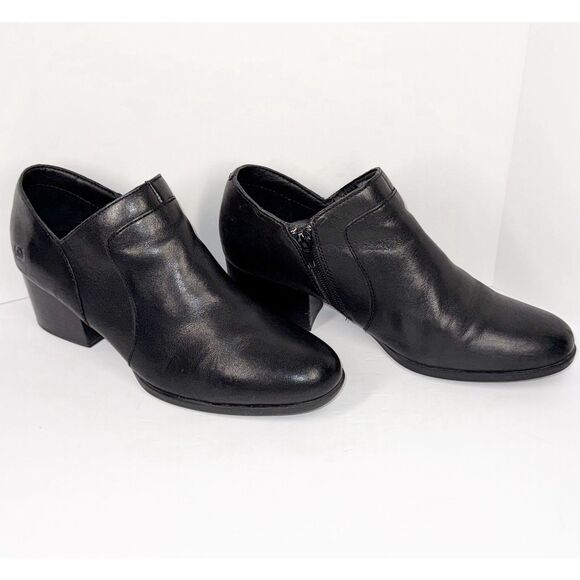 Born Black Leather Ankle Boot Shootie Bootie Block Heel Side Zip Classic Women 9 - Picture 11 of 16
